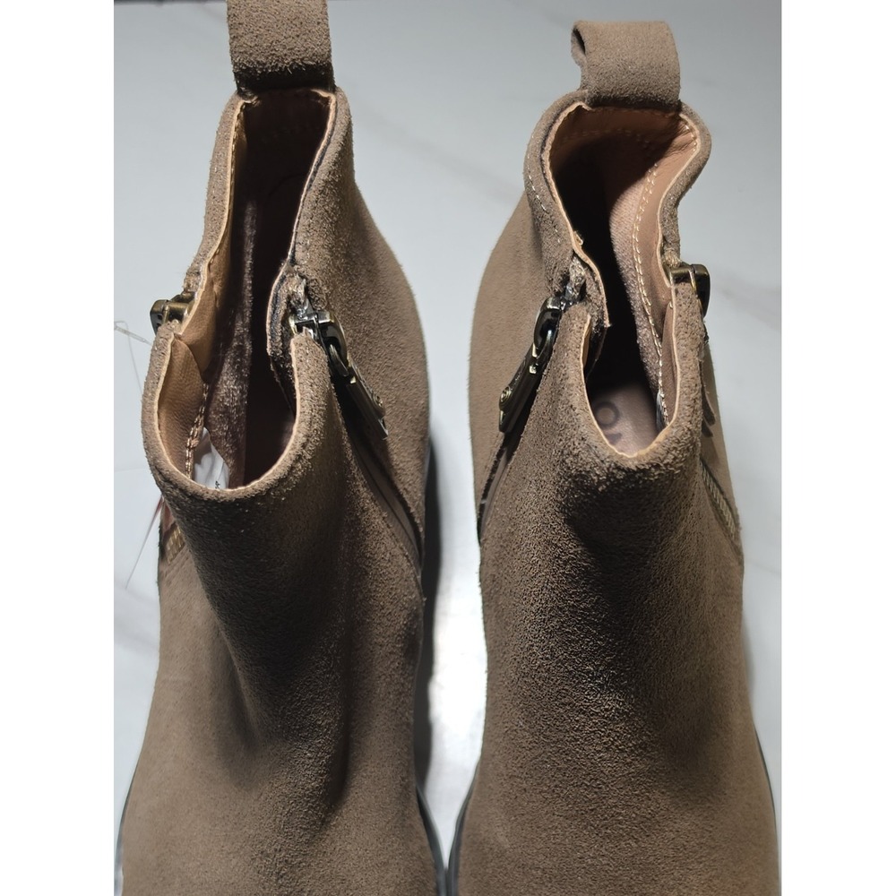 SAMARA B7310 Women's Waterproof Cow Suede Ankle Bootie Beige Zip Size 5.5M